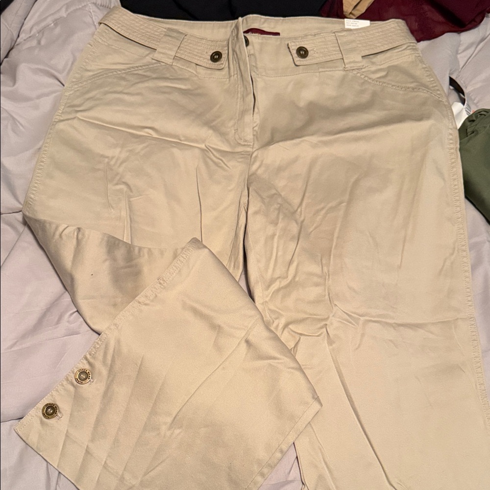 Jones Wear Light Tan Pants with Button Accents